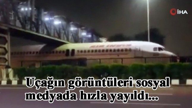 Uçak köprü altında sıkıştı kaldı
