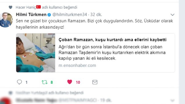 Hilmi Türkmen’den duygu dolu Tweet