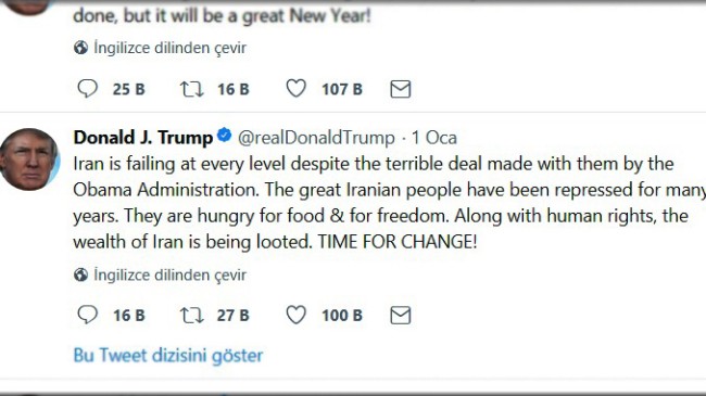 Şeytan Trump İran için tweet attı