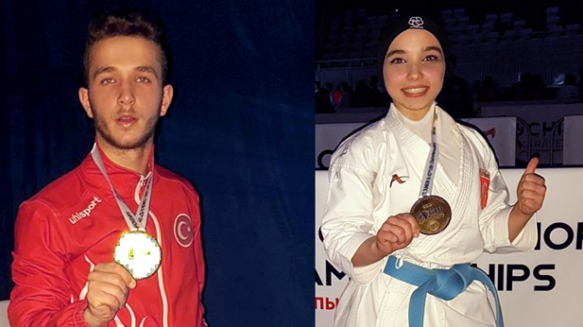 Milli karateciler Keyda Nur Çolak ile Hasan Arslan, Avrupa Şampiyonu oldu
