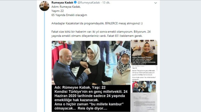 Milletvekili Rumeysa Kadak, emekliliği ile ilgili ironili paylaşım yaptı!