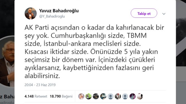 Yavuz Bahadıroğlu’ndan AK Parti’yi kendine getirecek açıklama!