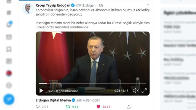 Erdoğan’dan korona virüs paylaşımı