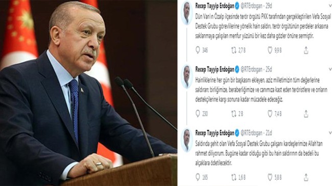 Cumhurbaşkanı Erdoğan, “Hain saldırının bedeli bu alçaklara ödetilecektir”