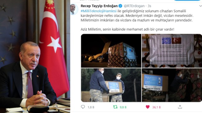 Erdoğan, “Solunum cihazları Somalili kardeşlerimize nefes olacak”
