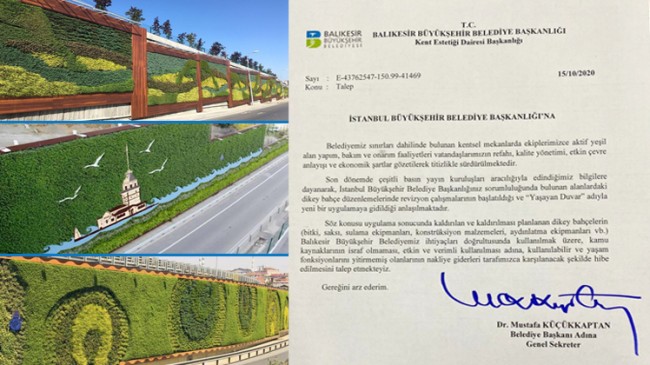 Balıkesir Büyükşehir Belediyesi, İBB’den dikey bahçeleri talep etti