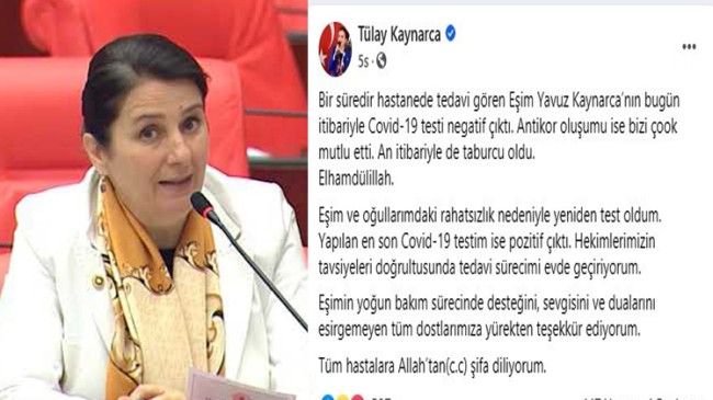 İstanbul Milletvekili Tülay Kaynarca’nın testi pozitif çıktı