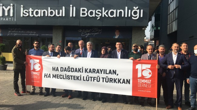 15 Temmuz Derneği üyeleri İYİ Parti’li küfürbaz Lütfü Türkkan’ı protesto etti