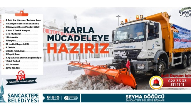 Sancaktepe Belediyesi, 74 araç ve 223 personeliyle karla mücadele için hazır