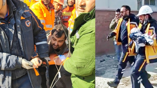 Depremde, baba ile bebeği 128’inci saatte sağ kurtarıldı