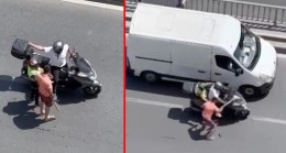 Trafik magandası tır sürücüsü kamerada: Motosikleti sopayla dağıttı