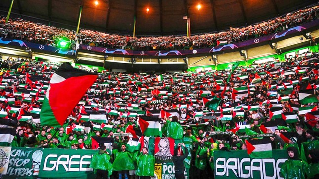Celtic taraftarlarından Şampiyonlar Ligi’nde “Asla Yalnız Yürümeyeceksin Filistin” tezahüratları