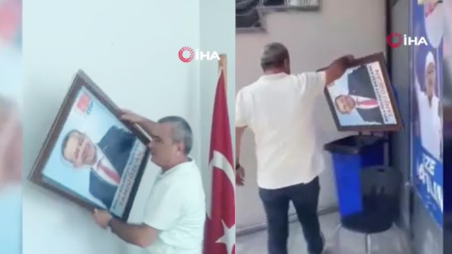 Tanju Özcan’ın CHP il binasındaki fotoğrafı duvardan indirilerek çöpe atıldı