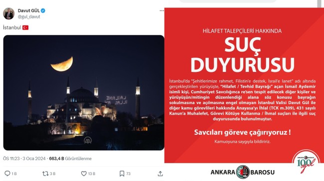 İstanbul Valisi Davut Gül’den Ankara 1 Nolu Barosu’na kapak!