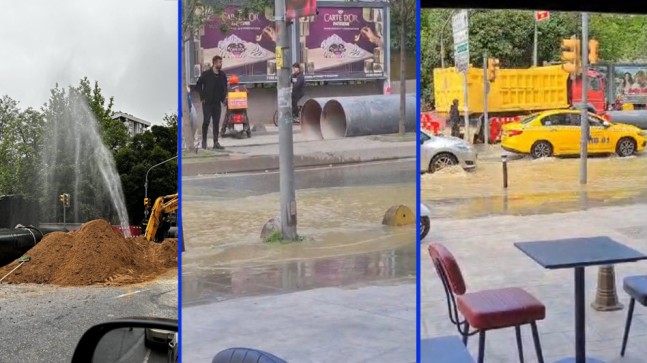 Kadıköy’de İBB’nin alt yapı çalışmalarında rögar kapağı patladı, yollar göle döndü
